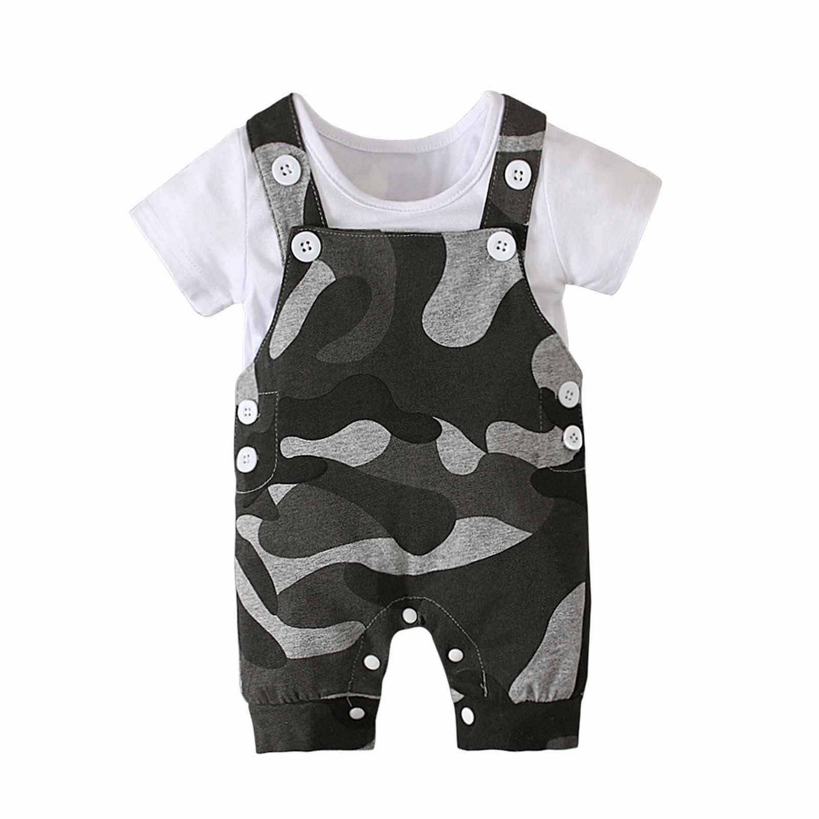 Stylish Toddler Boys & Girls Camo Star Outfit Set - Short Sleeve T-Shirt with Suspenders & Shorts - Cute Kids Clothes for Playdates, Birthday Parties & Photo Shoots
