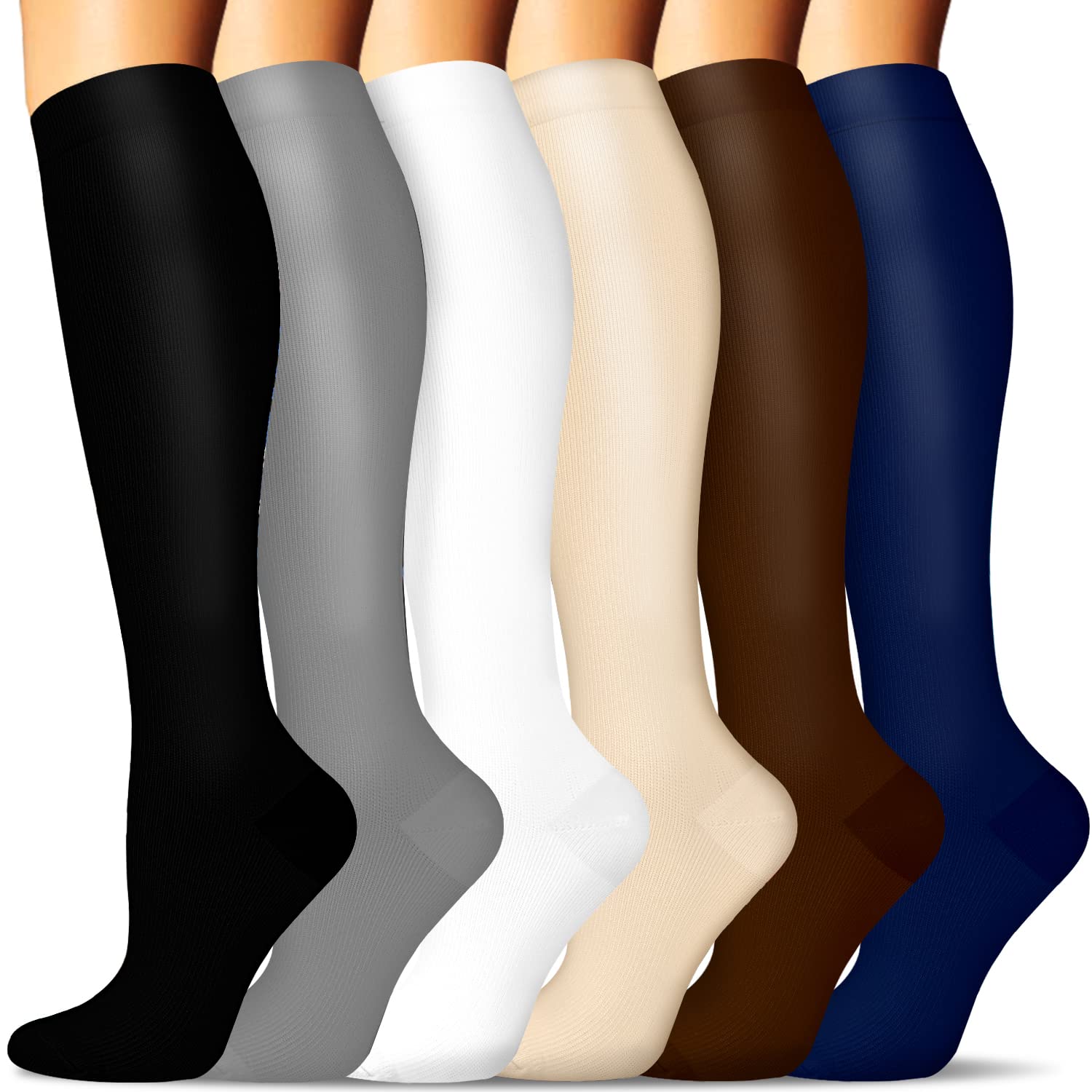 SunFeeling 6 Pairs Compression Socks for Women & Men - 20-30mmHg Graduated Support Socks for Running, Athletic, Sports & Circulation - Perfect for Marathon, Travel & Nurse Work