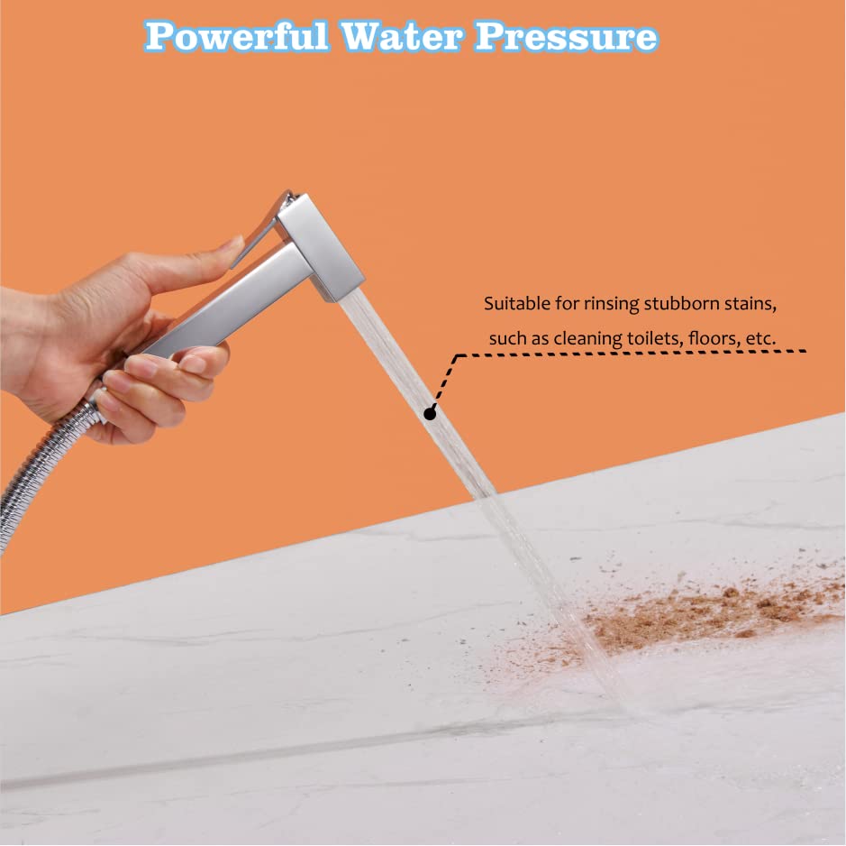 Poopee Warm & Cold Water Bidet Sprayer for Toilet - Stainless Steel Handheld Bidet Attachment with Brass Valve - Feminine Hygiene, Pet & Baby Care - Square Silver Design - Perfect for Bathroom Upgrades & Family Hygiene Needs