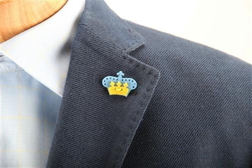 Bishop Blue & Huckleberry Yellow Crown Lapel Pin - Elegant Lapel Accessory for Suits, Blazers, and Formal Events