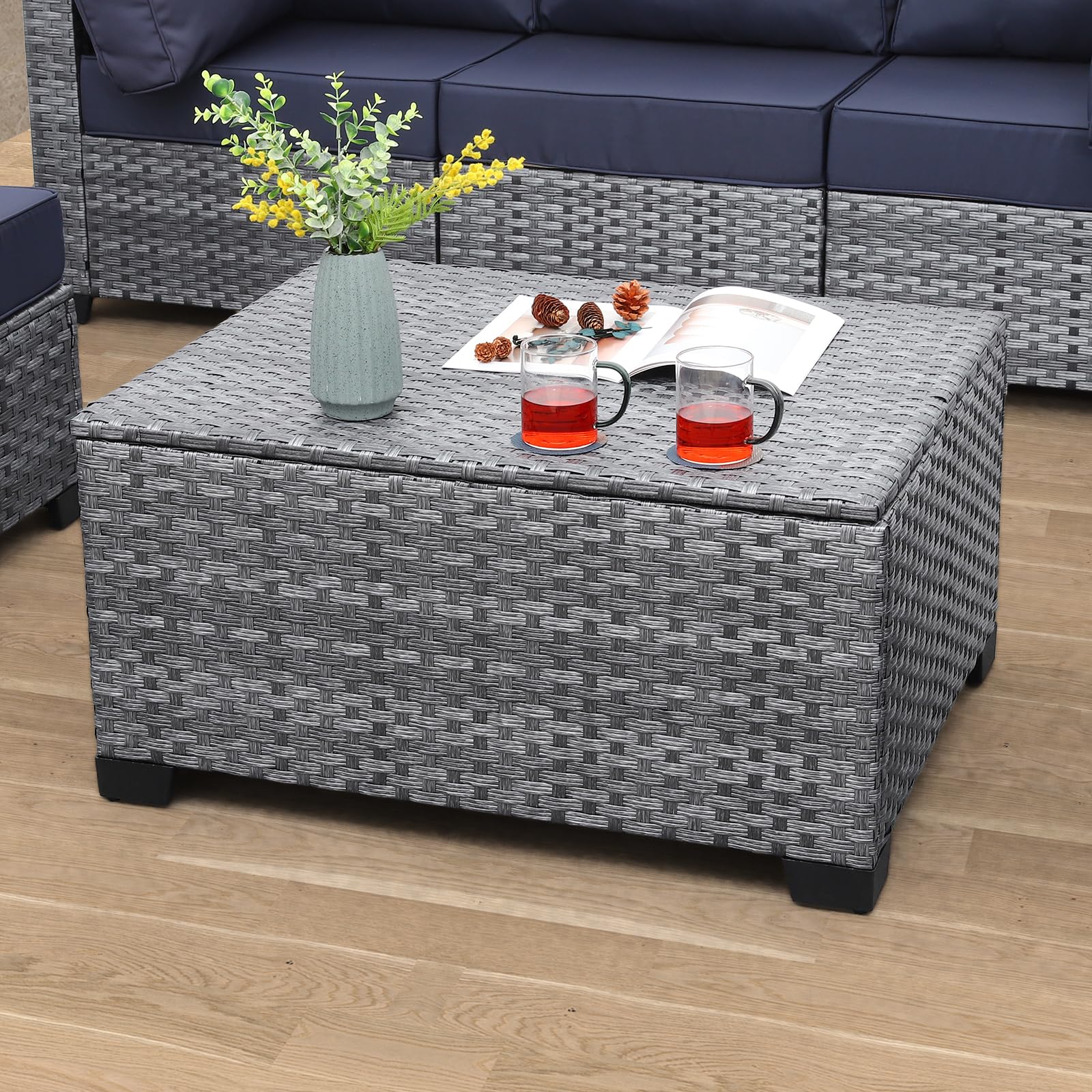 Outdoor PE Wicker Coffee Table - Waterproof Resin Rattan Patio Table with Storage Bag | Garden Furniture for Backyard, Balcony & Poolside | Grey Weatherproof Side Table for Outdoor Living Spaces