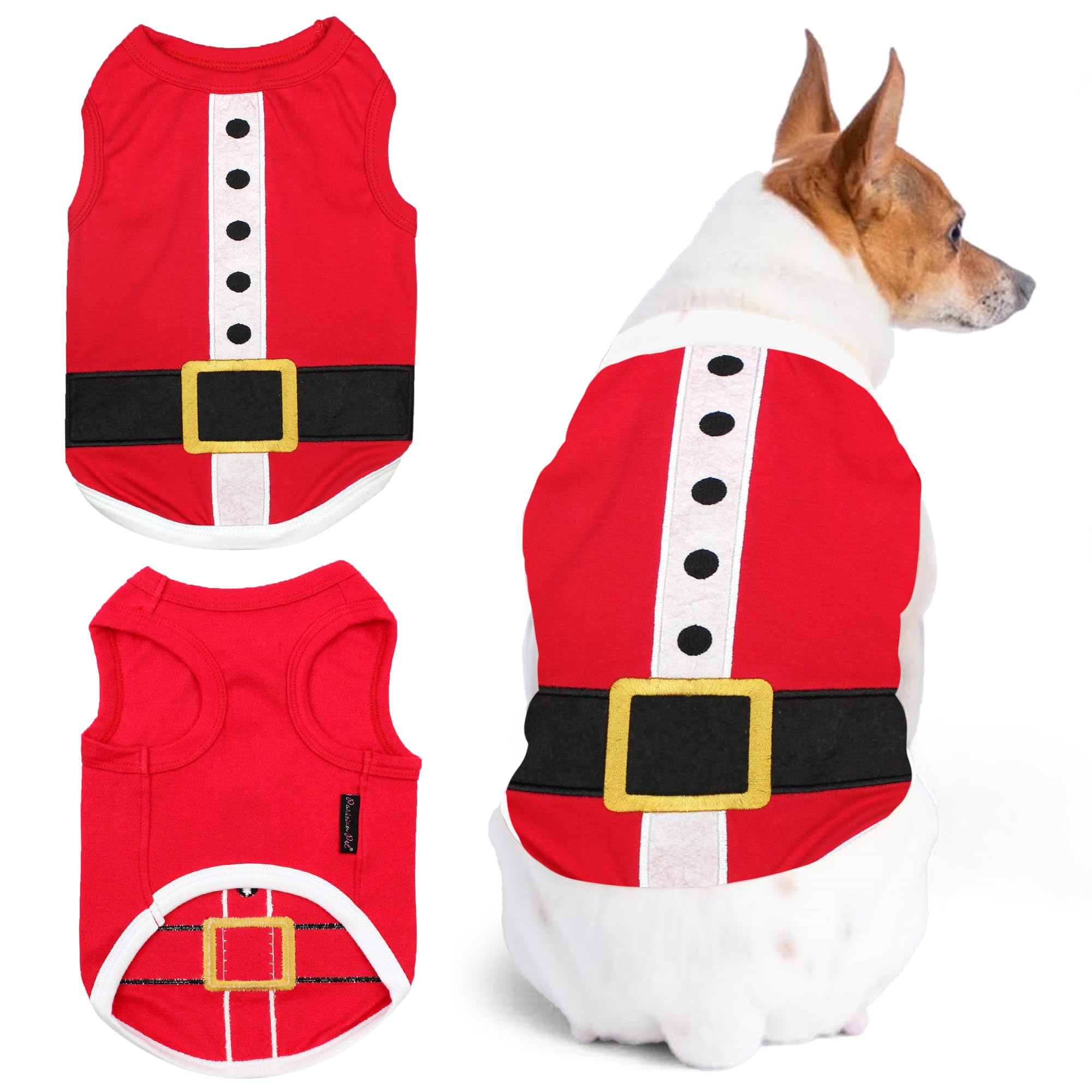 Parisian Pet Dog T-Shirt - Embroidered Santa Costume for Dogs | Lightweight Cotton Christmas Outfit | Sleeveless Funny Holiday Pet Clothes | Machine Washable Large Dog Shirts (5XL) - Perfect for Christmas Photos, Parties & Festive Gatherings