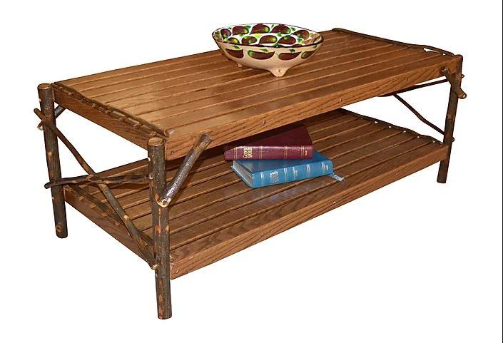 A & L Furniture Hickory Coffee Table with Shelf - Rustic Solid Wood Living Room Table for Home Decor, Perfect for Sofa & Lounge Areas