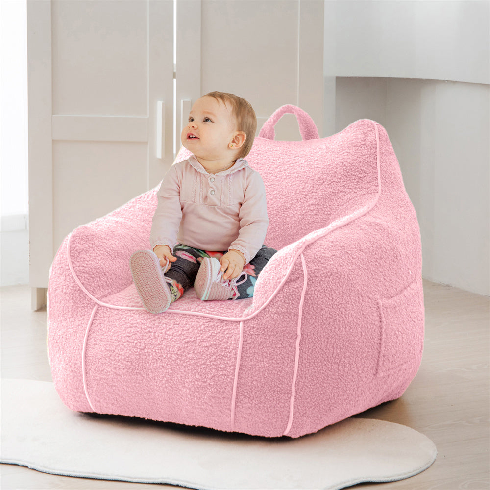 MAXYOYO Sherpa Kids Bean Bag Chair - Soft Fluffy Bean Bag Couch with Decorative Edges for Children's Room, Nursery, Playroom & Bedroom (Light Pink) - Perfect for Reading, Relaxing & Playtime