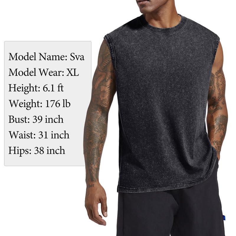 Men's Cotton Workout Tank Top - Sleeveless Muscle Shirt with Acid Wash | Gym, Running & Beach Wear | Loose Fit Breathable Tee for Active Lifestyle
