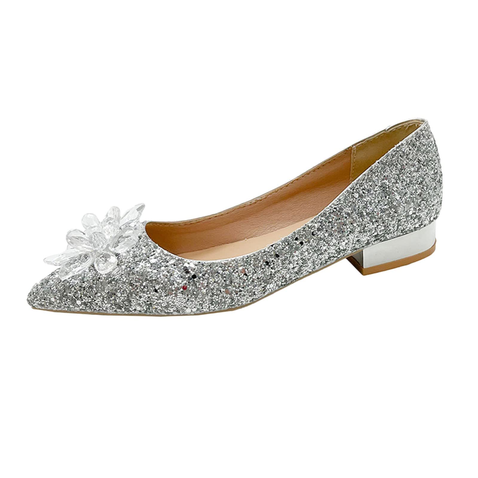 RUIY Women's Chunky Heel Glitter Mules - Comfortable Wide Width Silver Party Shoes for Weddings, Evening Events & Casual Wear | Perfect for Dancing, Date Nights & Office Outfits