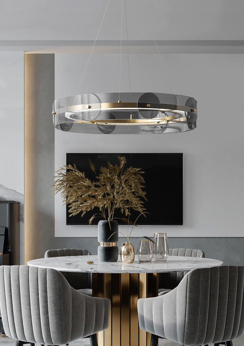 Modern Round Glass Pendant Light Fixture - Elegant Hanging Ceiling Lamp for Kitchen Island, Dining Room & Bedroom Decor