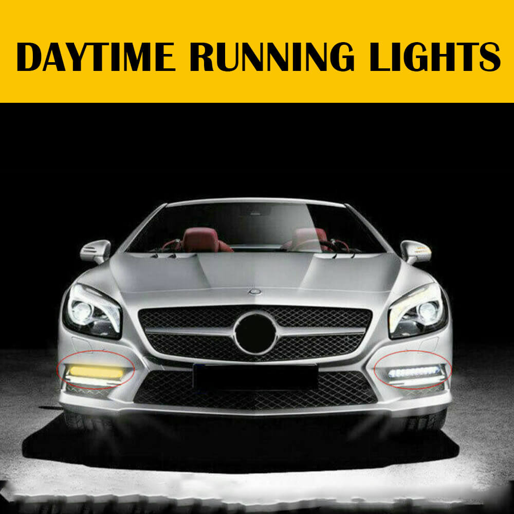Universal LED Daytime Running Lights Kit - White & Amber Turn Signal Lights (30pcs LED Chips) for Cars, Trucks & SUVs - Enhanced Visibility & Safety Day & Night