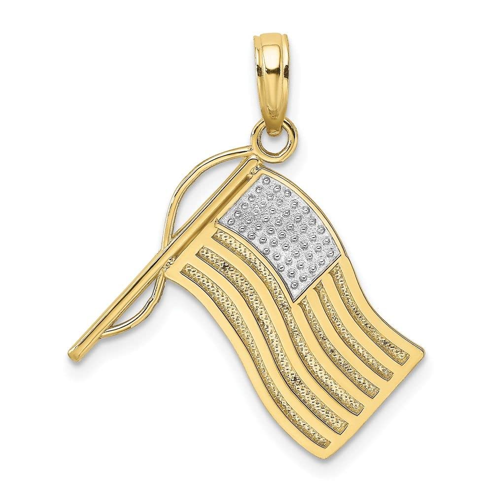 10K Yellow Gold Rhodium-Plated American Flag Pendant Necklace for Men & Women - Patriotic Jewelry Gift for Independence Day, Memorial Day & Veterans Day