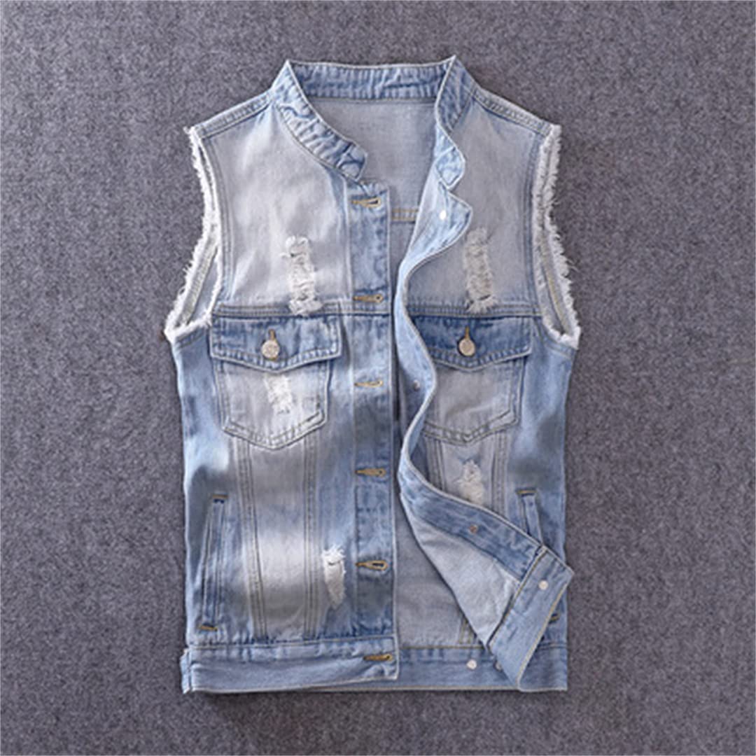 Men's Plus Size Hip Hop Denim Vest - Punk Rock Rivet Waistcoat for Motorcycle & Streetwear Fashion - Perfect for Concerts, Parties & Urban Style