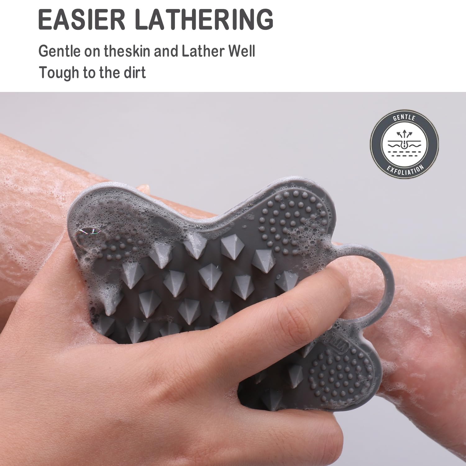 LUCKSTELLA Silicone Shower Brush - Scalp Massager & Shampoo Brush for Hair Care, Facial Cleansing & Exfoliating - 100% Soft Silicone (Silver-Gray) - Perfect for Relaxing Scalp Massage & Gentle Skin Exfoliation in Bath or Shower