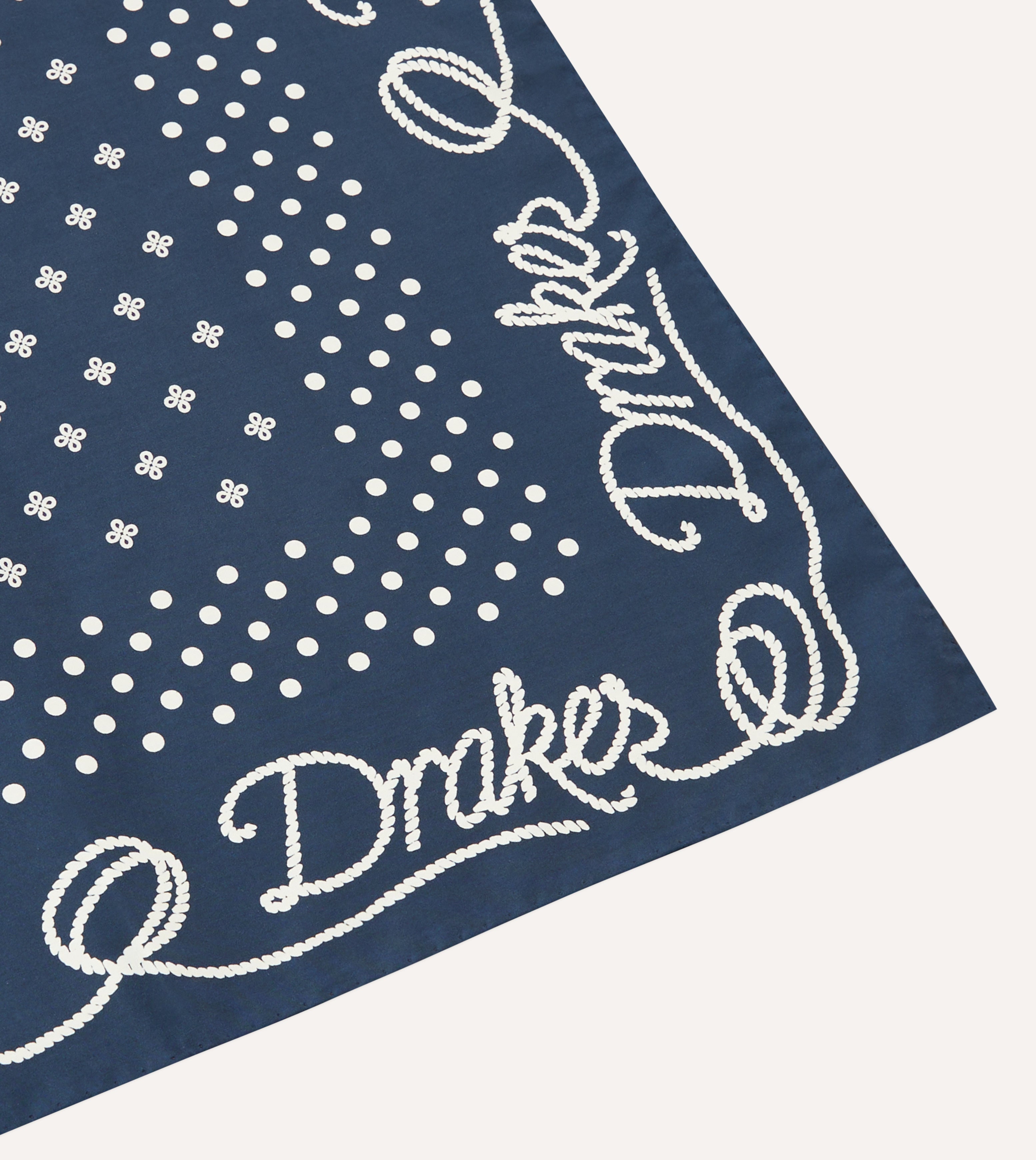 Navy Blue Rope Border Print Silk Bandana Scarf - Stylish Fashion Accessory for Women, Men, Outfits, and Outdoor Activities
