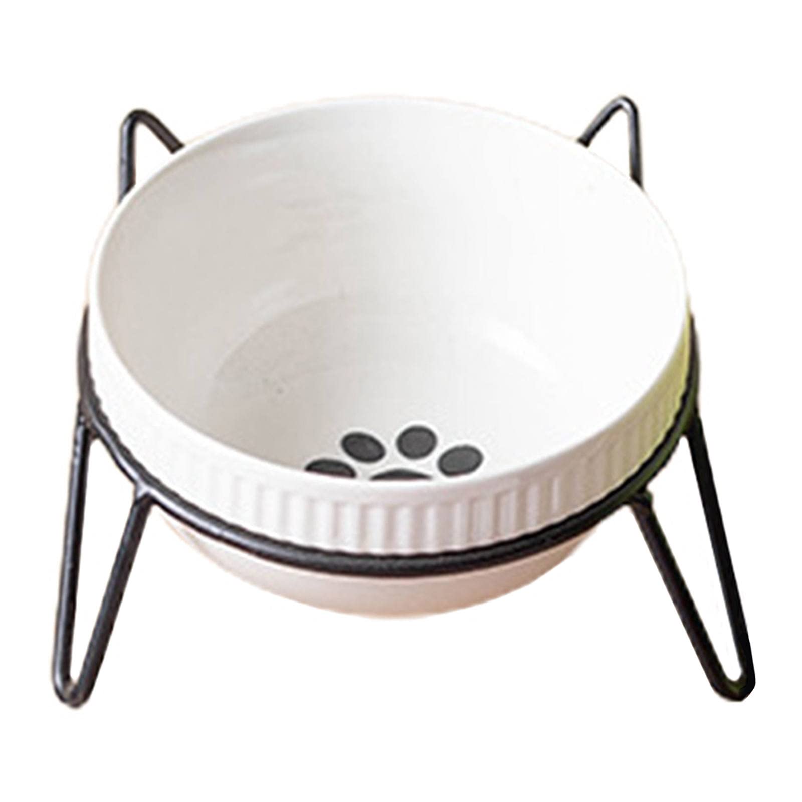 FAKEME Ceramic Pet Bowl with Iron Holder Stand - Single Cat & Dog Food and Water Dish for Feeding - Durable & Stylish Black Design - Perfect for Home, Kitchen, or Outdoor Use