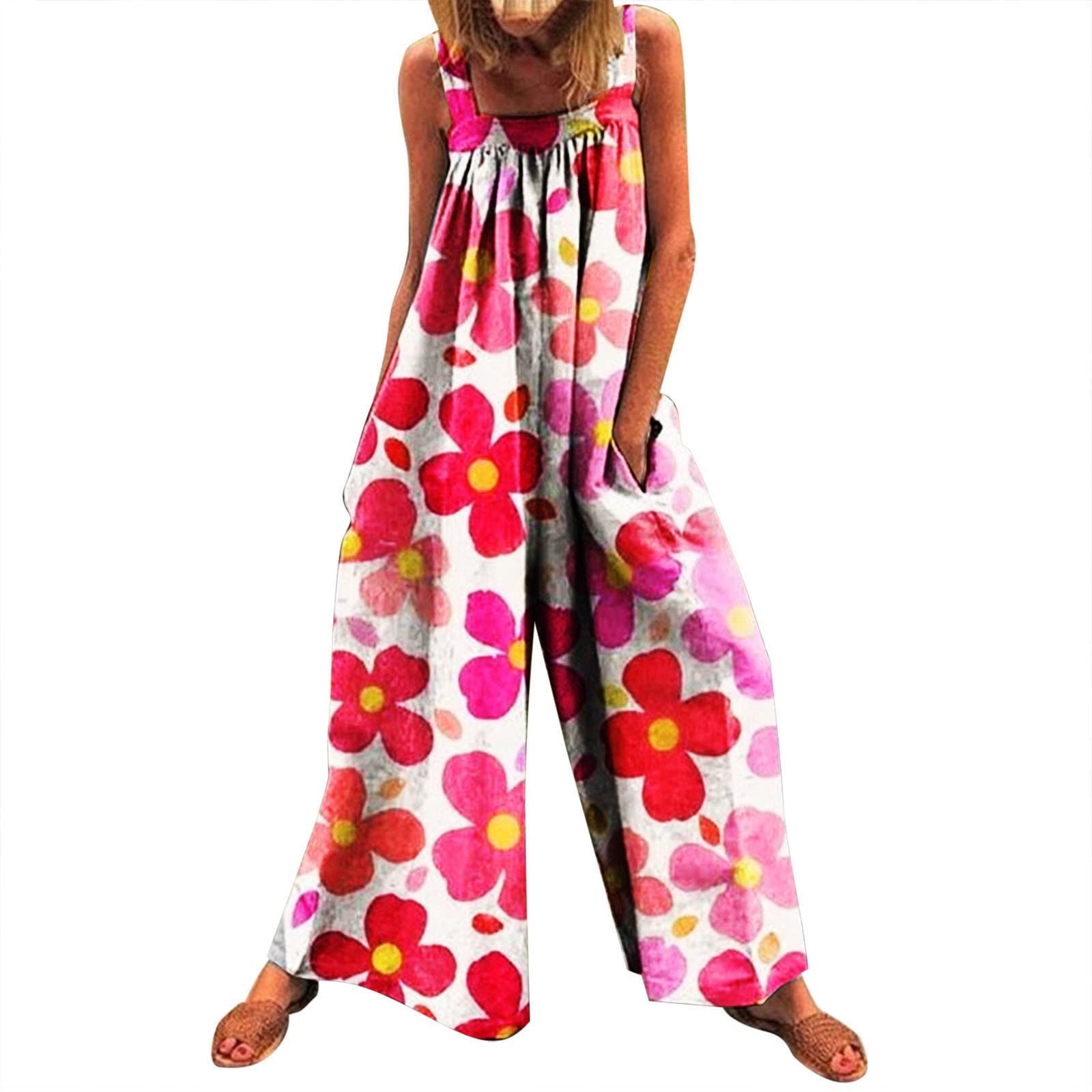 Women's Fashion Print Pocket Romper - Long Sleeve Wide Leg Loose Jumpsuit for Casual Wear, Summer Outfits & Street Style