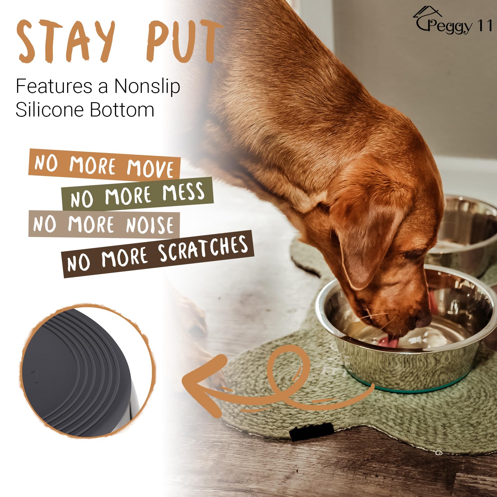 PEGGY11 Stainless Steel Dog Bowls - Non-Slip, Food Grade, Dishwasher Safe & Easy to Clean - 1.44L (48oz) Double Pack - Perfect for Large Breed Dogs at Home or Travel