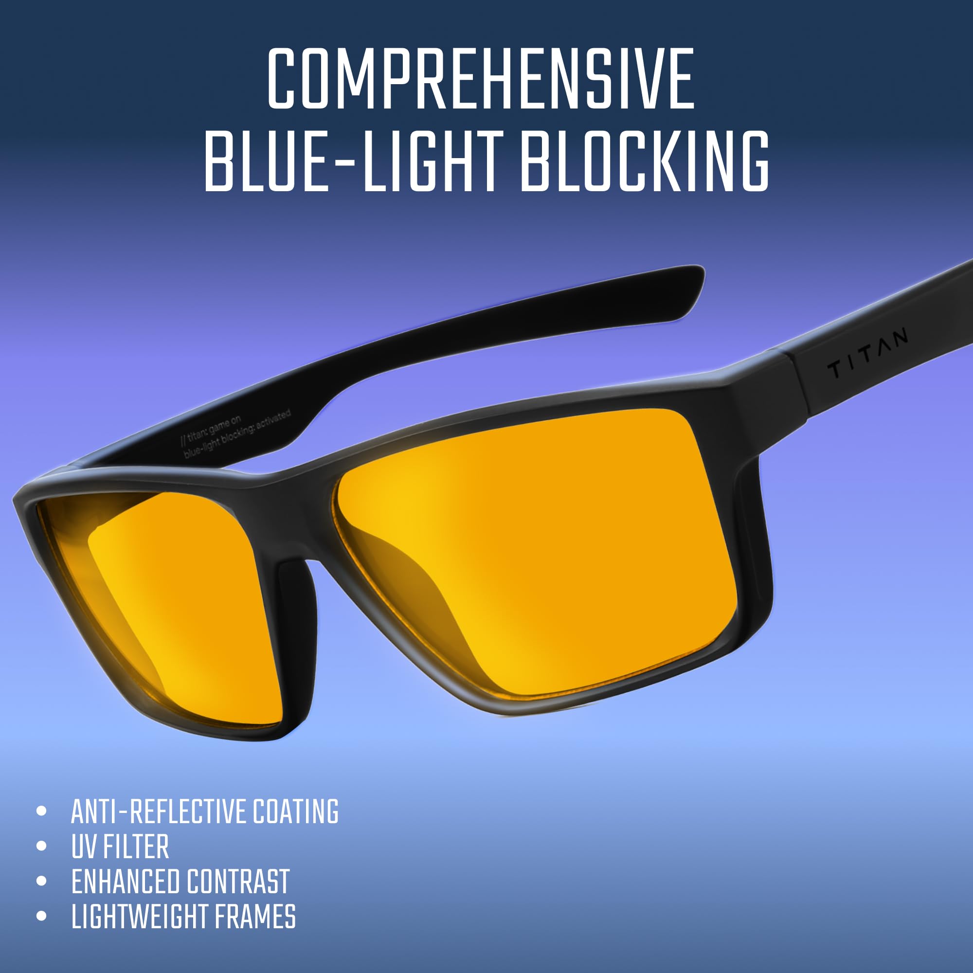 Titan Anti Blue Light Gaming Glasses - UV400 Protection for Men | Reduce Eye Strain for Gaming & Work