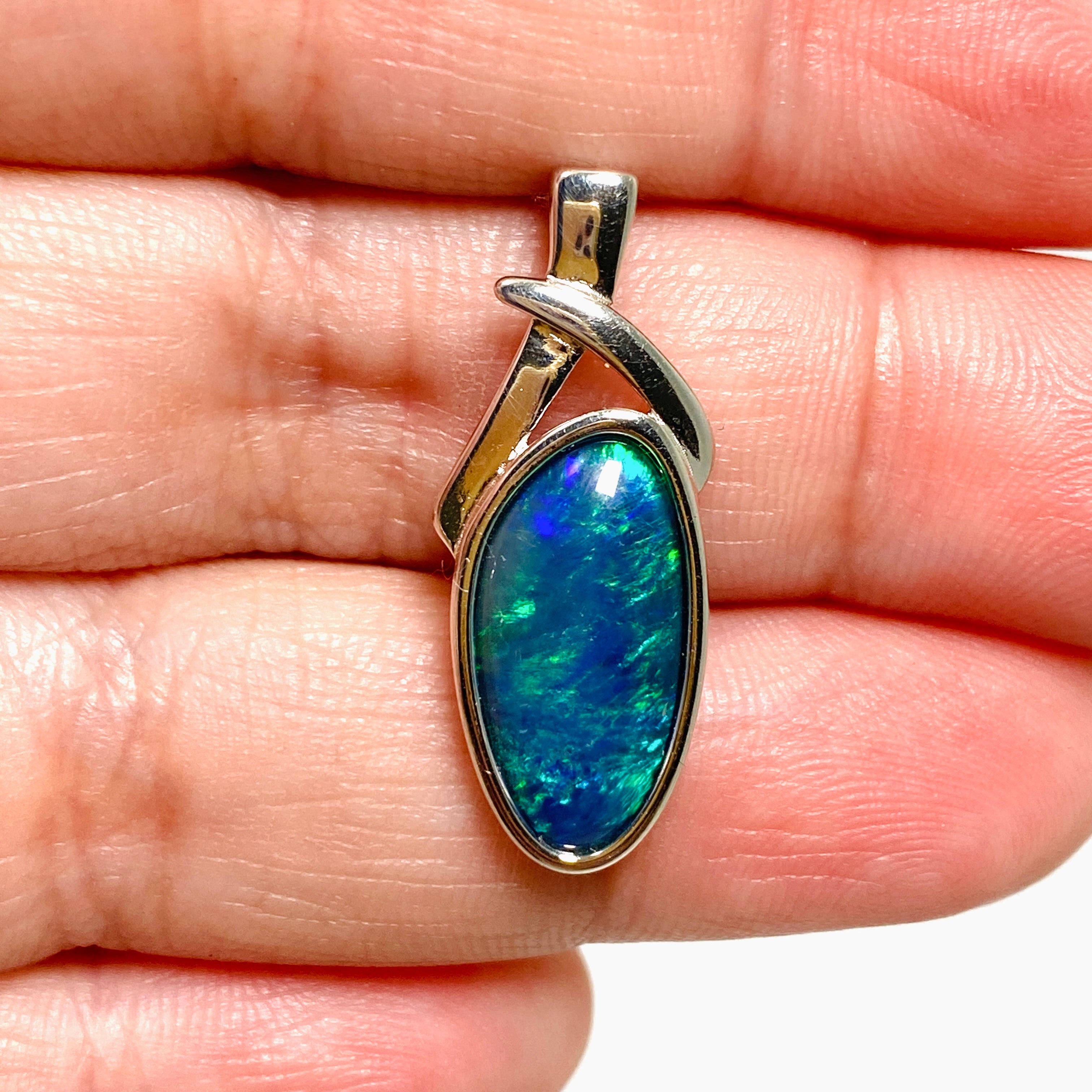 Australian Opal Triplet Freeform Cabochon Pendant in Decorative Sterling Silver Setting - GPJ17 | Elegant Jewelry for Women, Gift for Her, Birthday & Anniversary Present