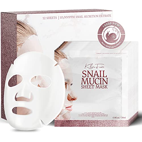 24 Pack Snail Mucin Face Mask with 10,000PPM Snail Serum - Anti-Aging Peel Off Sheet Mask for Acne Treatment & Skin Rejuvenation | Korean Skincare Beauty Product for Hydration & Brightening | Perfect for Daily Skincare Routine & Spa Night