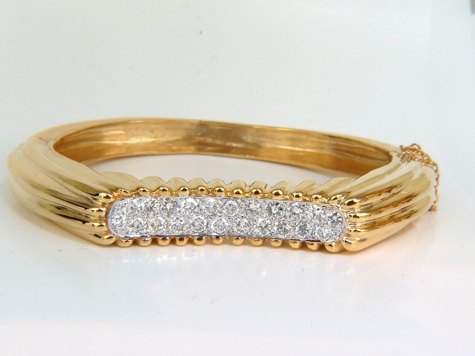2.30CT Inverted Arch Grilled Wave Retro 14K Gold Diamond Bangle Bracelet for Women - Elegant Vintage Jewelry Gift for Anniversary, Wedding & Special Occasions
