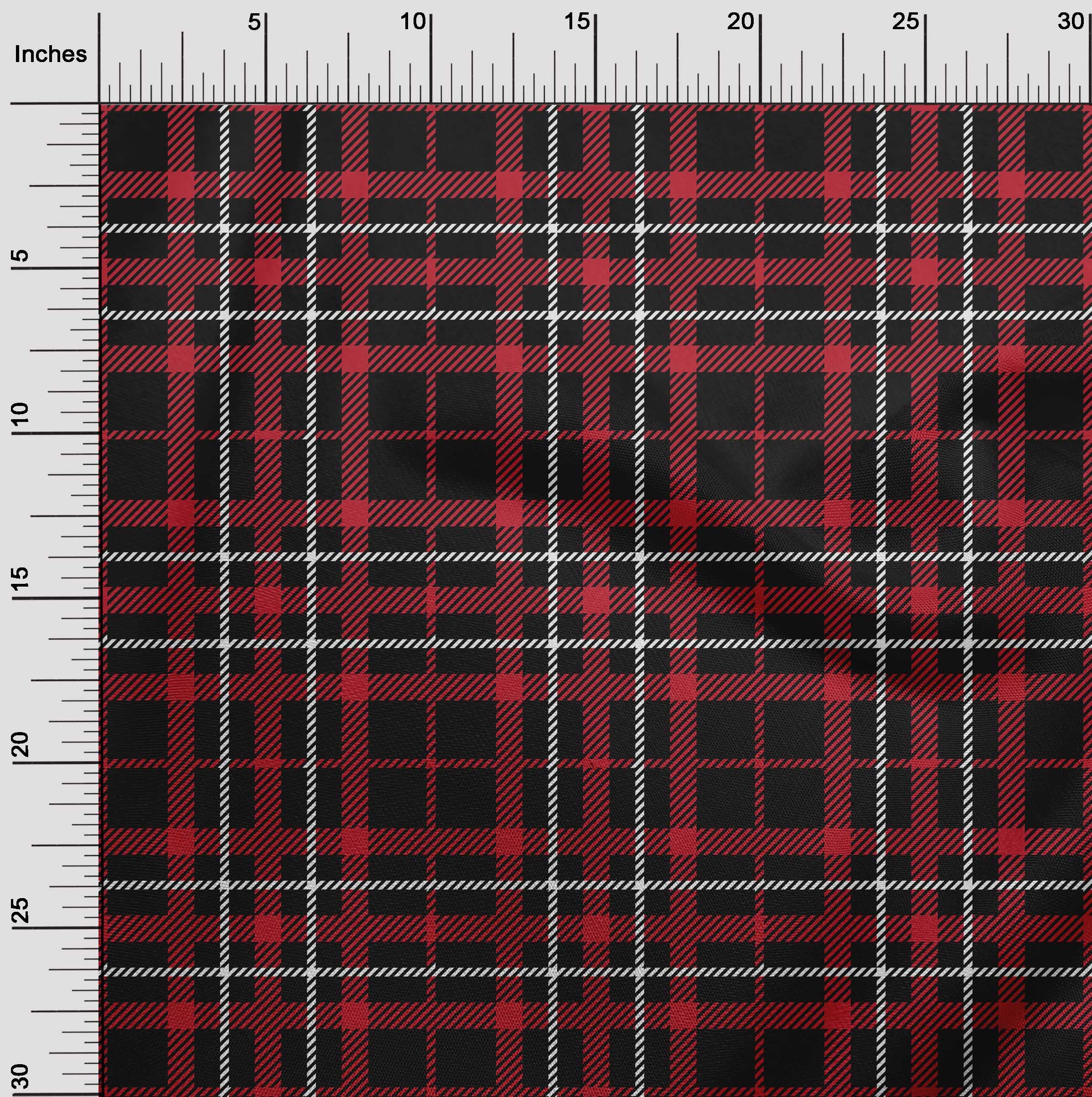 oneOone Viscose Chiffon Red Tartan Fabric - 42 Inch Wide Printed Sewing Material by The Yard for DIY Clothing, Dresses & Home Decor Projects