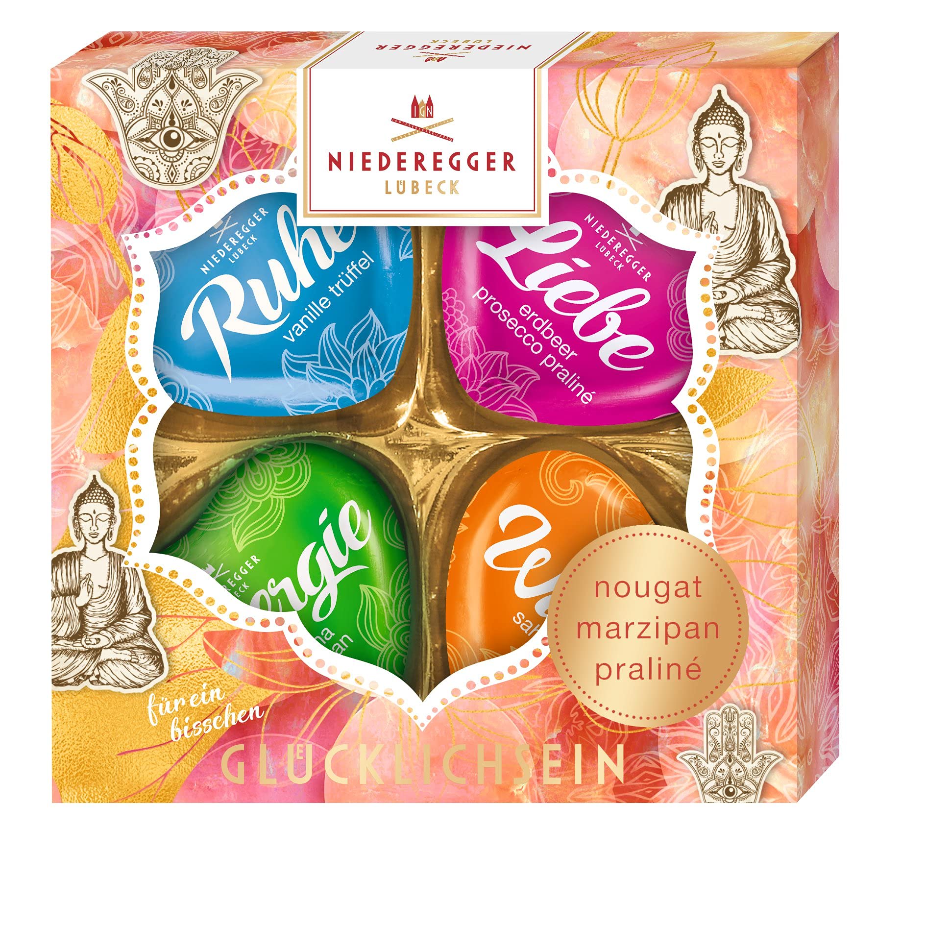 Niederegger Herzensortiment 'Buddha' Marzipan - 50g Deluxe Assortment | Premium German Chocolate | Perfect for Gifts, Meditation & Relaxation Moments