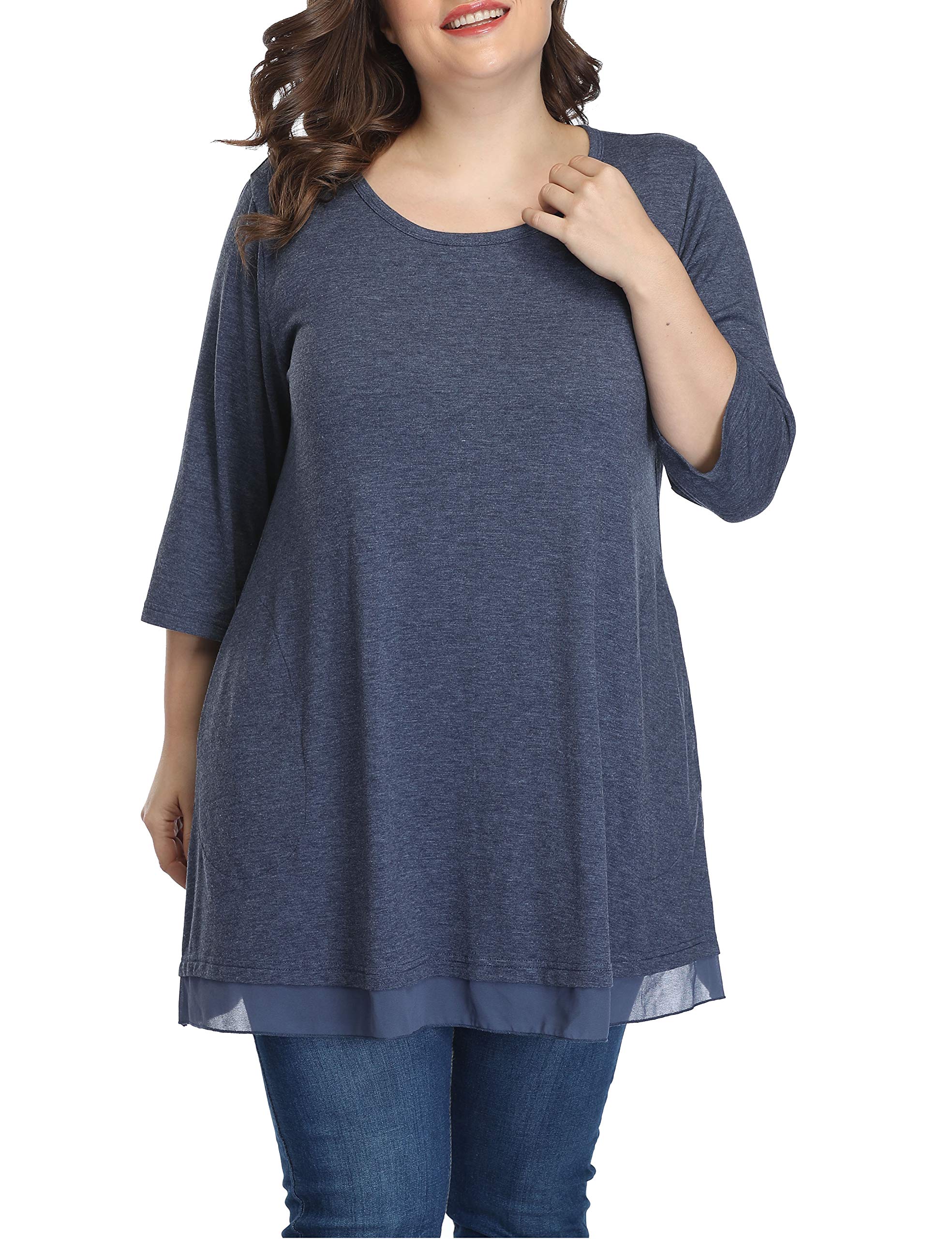 Shiaili Heather Plus Size Tunic Tops for Women - Long Flowy Shirts for Leggings - Comfortable Casual Wear for Work, Yoga & Everyday Outfits