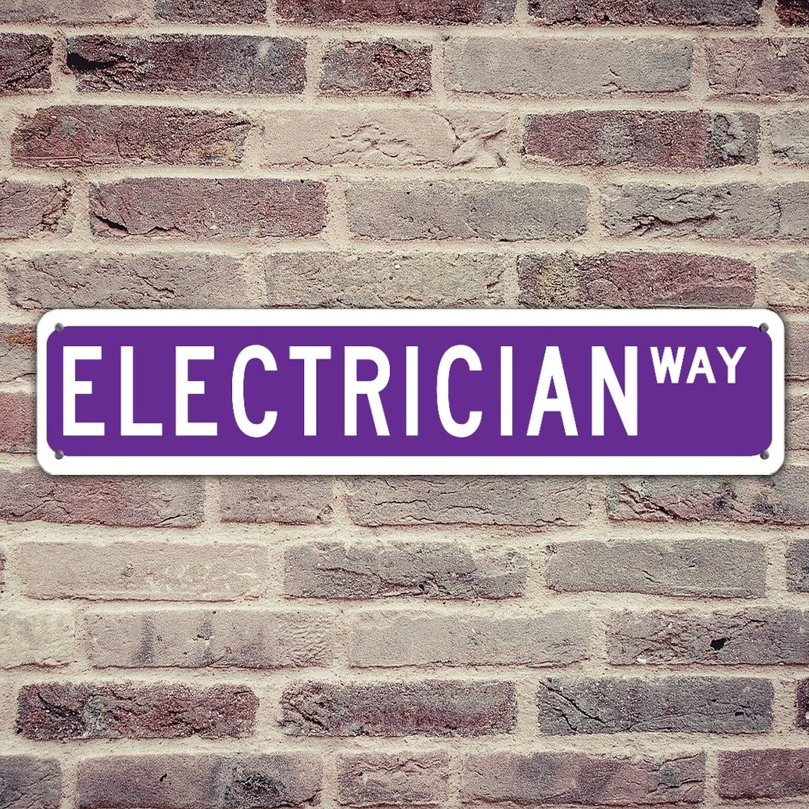Custom Retro Solid Purple Electrician Way Sign - Water-Resistant Aluminum Garage & Office Decor for Indoor/Outdoor Use - Heavy Duty 4x18 Rectangle Sign for Garage, Office, Restaurants & Street Road Decor
