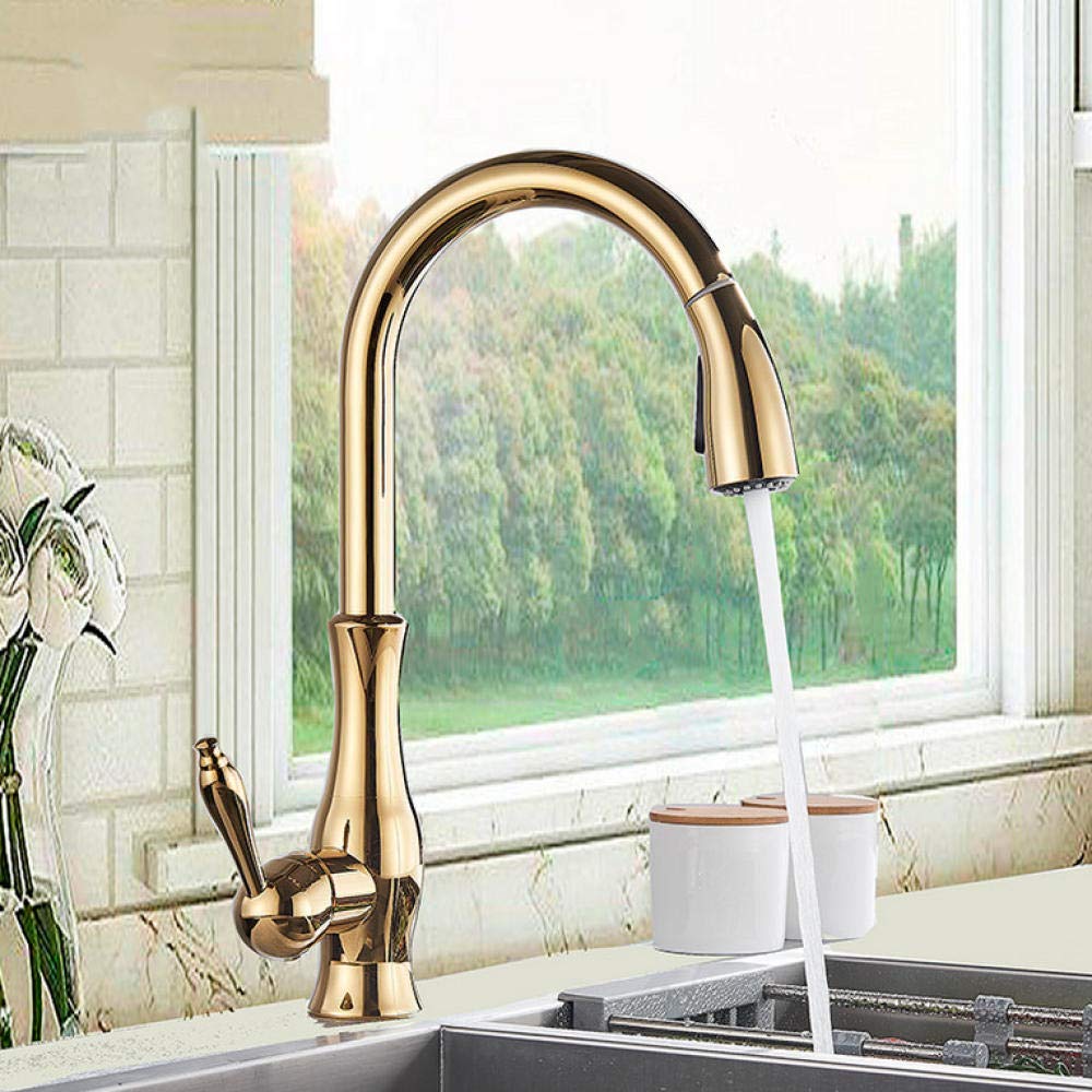 Gold Pull Out Kitchen Faucet - Single Lever Sprayer for Bathroom & Kitchen Sink