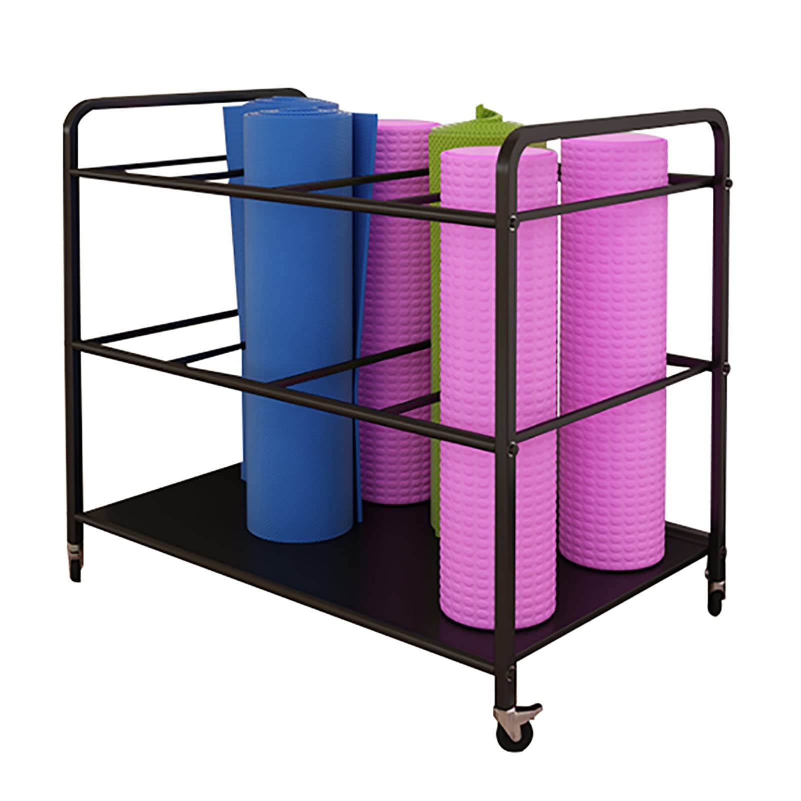 Premium Yoga Mat Storage Cart with Wheels - Space Saving Foam Roller & Mobility Equipment Organizer Rack - Holds 12 Exercise Mats for Yoga Studios & Home Gyms (Black) - Perfect for Studio Organization & Equipment Storage
