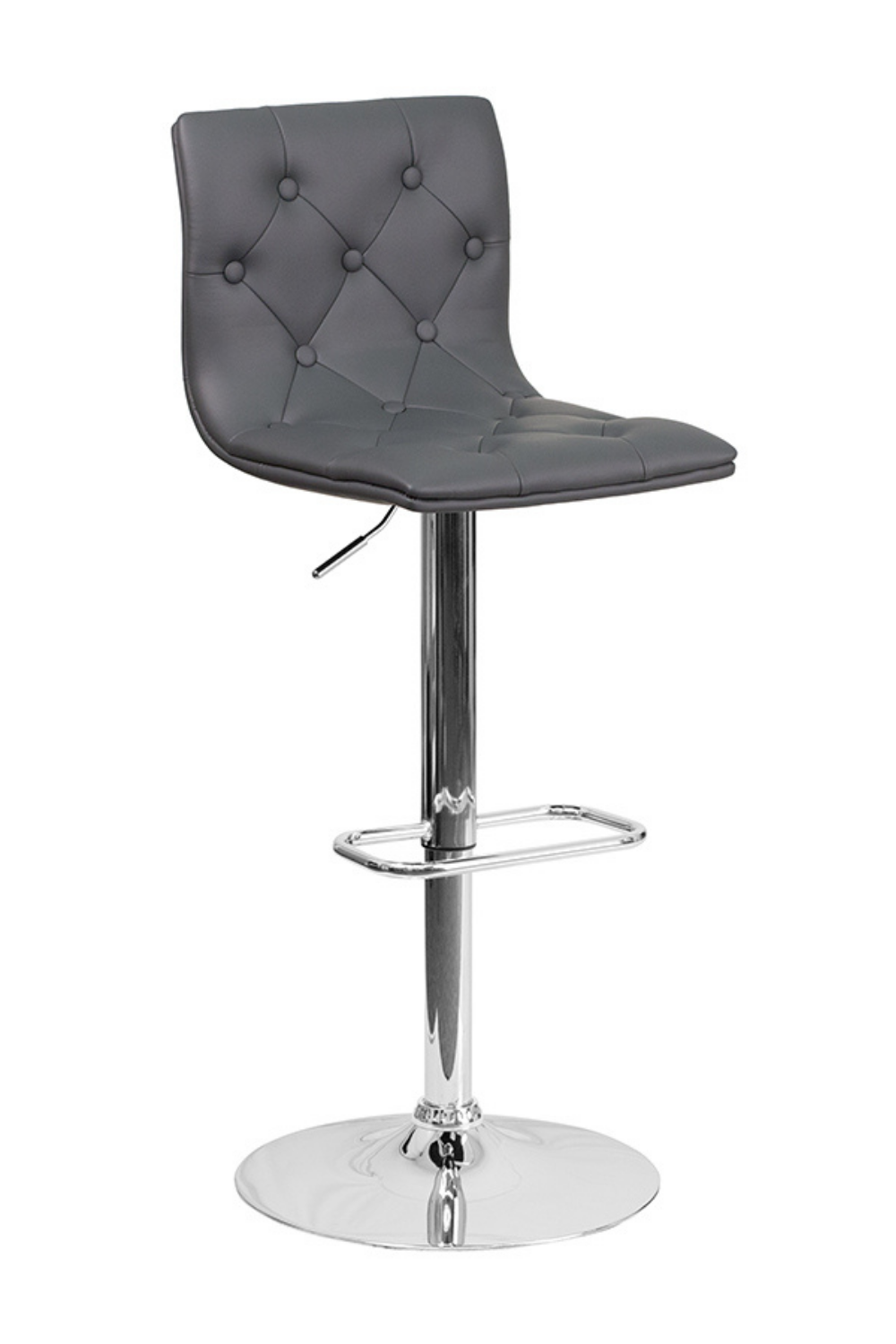 FLASH Sammie Modern Button Tufted White Vinyl Adjustable Height Bar Stool with Chrome Base - Perfect for Kitchen Island, Breakfast Nook & Home Bar Decor