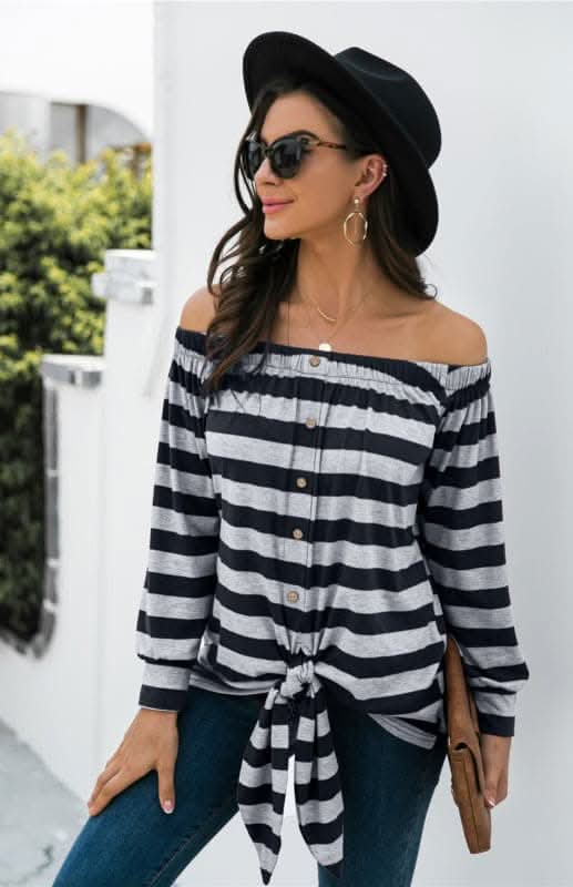 Stylish One Shoulder Striped Blouse for Women - Trendy Off-Shoulder Top for Party, Date Night & Summer Outfits
