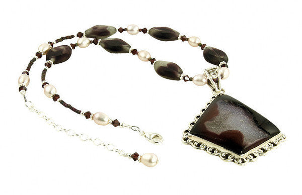 Burgundy Druzy Crystal Pearl Necklace Set for Women - Elegant Statement Jewelry for Parties, Weddings & Special Occasions