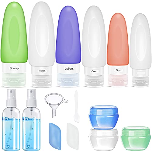 16 PCS Silicone Travel Bottles Set - TSA Approved Leak Proof Squeezable Containers for Shampoo, Conditioner & Toiletries | BPA Free Travel Accessories | Perfect for Airplane, Gym & Vacation Packing