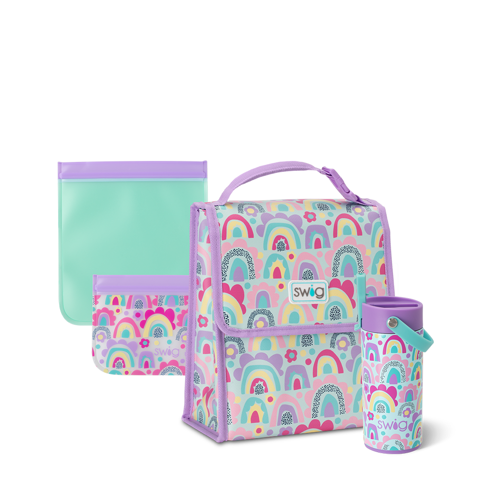Rainglow Foldable Lunch Box Set - Insulated Bento Box for Office, School & Picnics - Leakproof Meal Prep Containers for Adults & Kids
