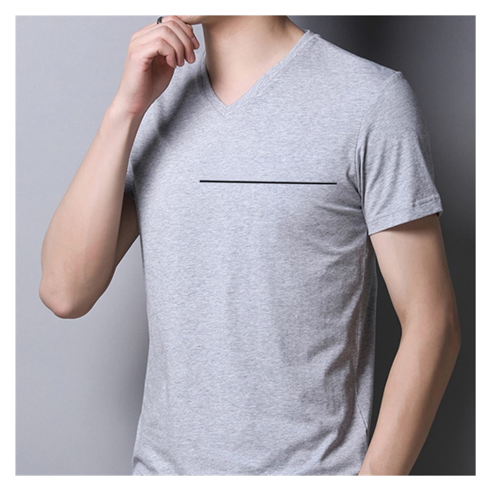 Men's Summer Cotton V-Neck T-Shirt - Plain Solid Color Short Sleeve Casual Top (Gray, XXL) | Perfect for Beach Outings, Gym Wear & Everyday Comfort