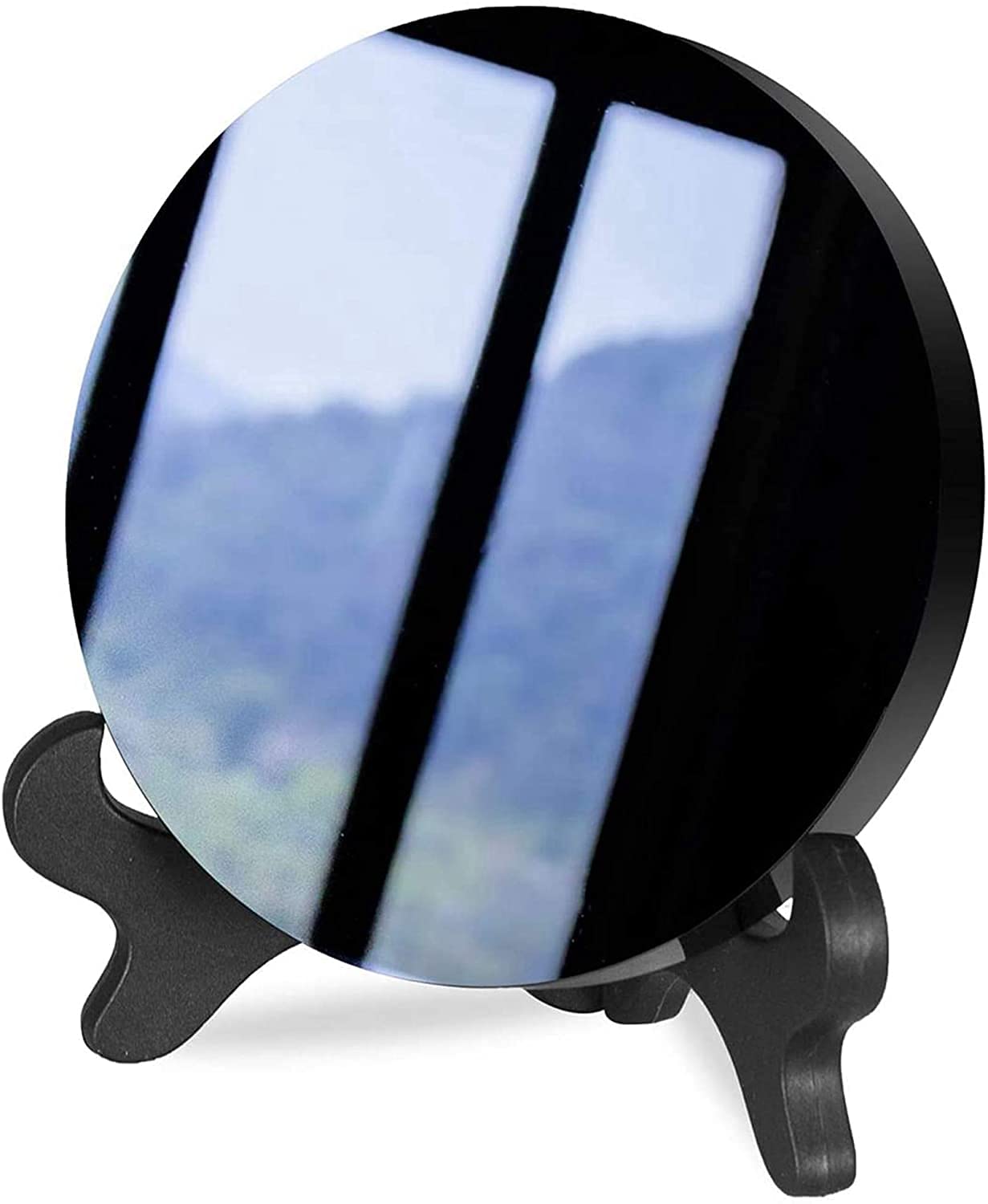 Black Obsidian Scrying Mirror - 12cm Feng Shui Circle Disc with Stand for Divination & Home Decor | Perfect for Meditation, Spiritual Practices & Office Desk Decoration