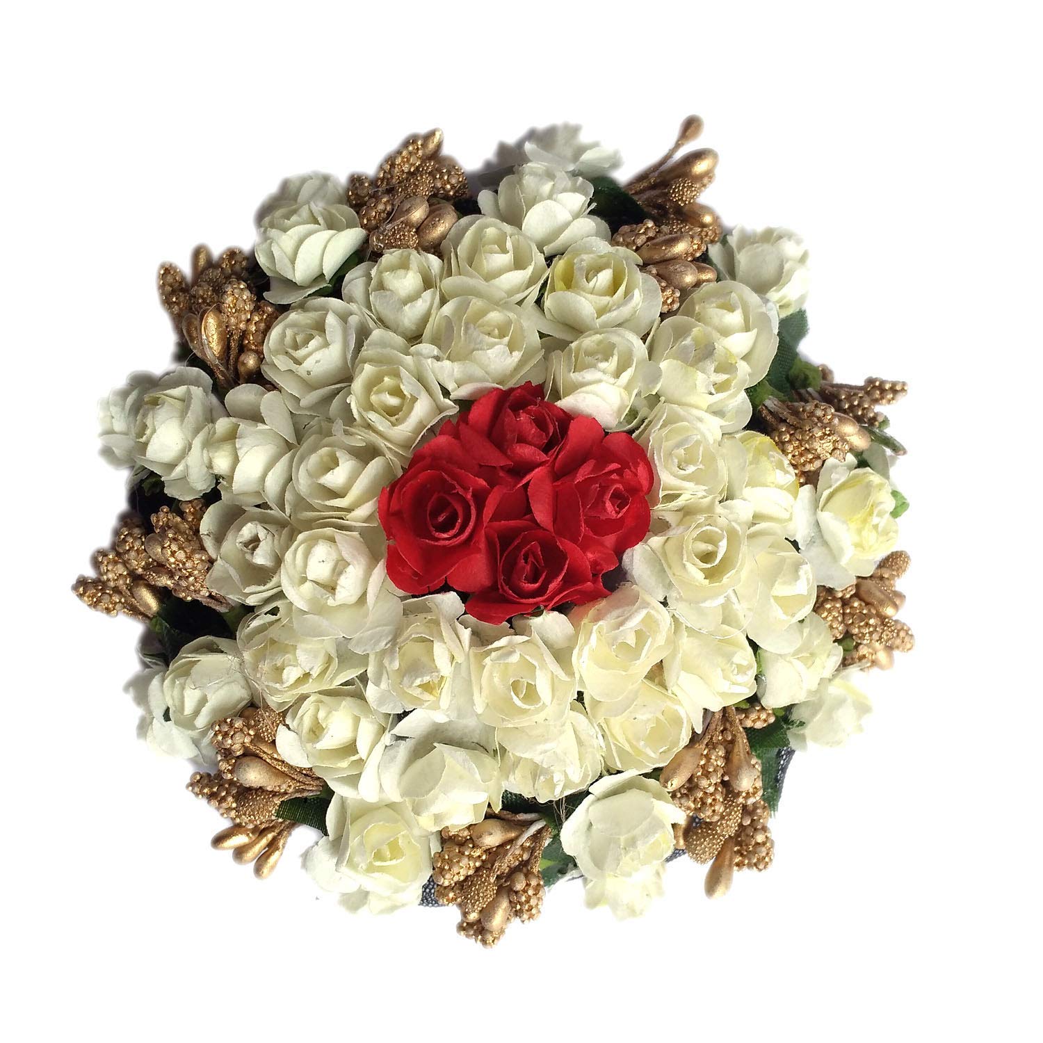 Gogi Enterprises Bun Juda Maker - Floral Gajra Hair Accessories for Women & Girls (White & Red) | Perfect for Weddings, Parties & Traditional Events