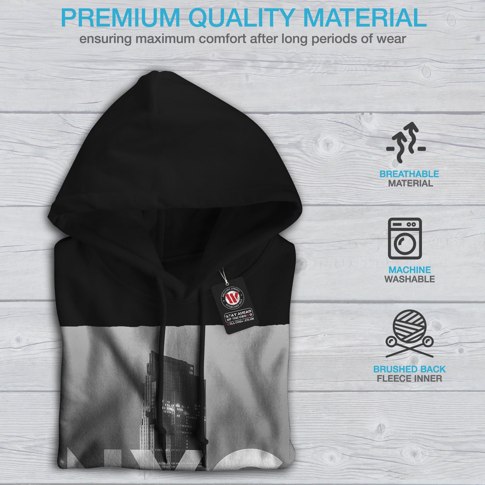 Wellcoda New York American Men's Hoodie - Stylish City Hooded Sweatshirt for Casual Wear & Street Fashion | Perfect for Urban Outfits, Weekend Relaxation & Travel Comfort