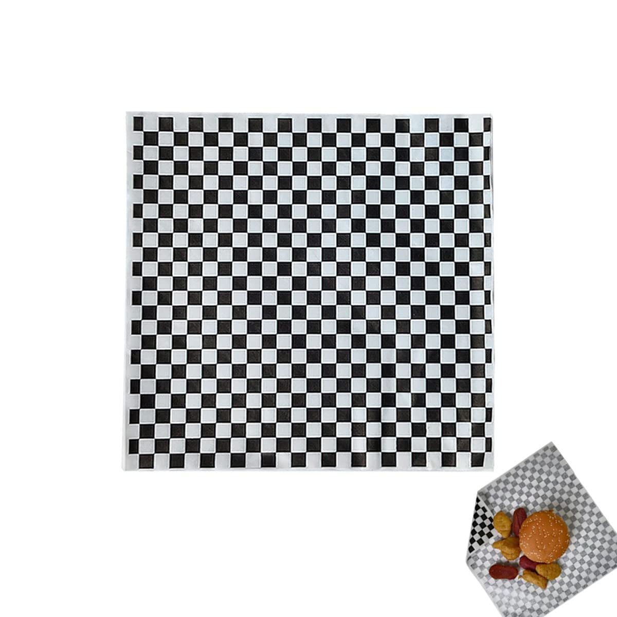 100 Sheets Black and White Checkered Dry Waxed Deli Paper - 11.5