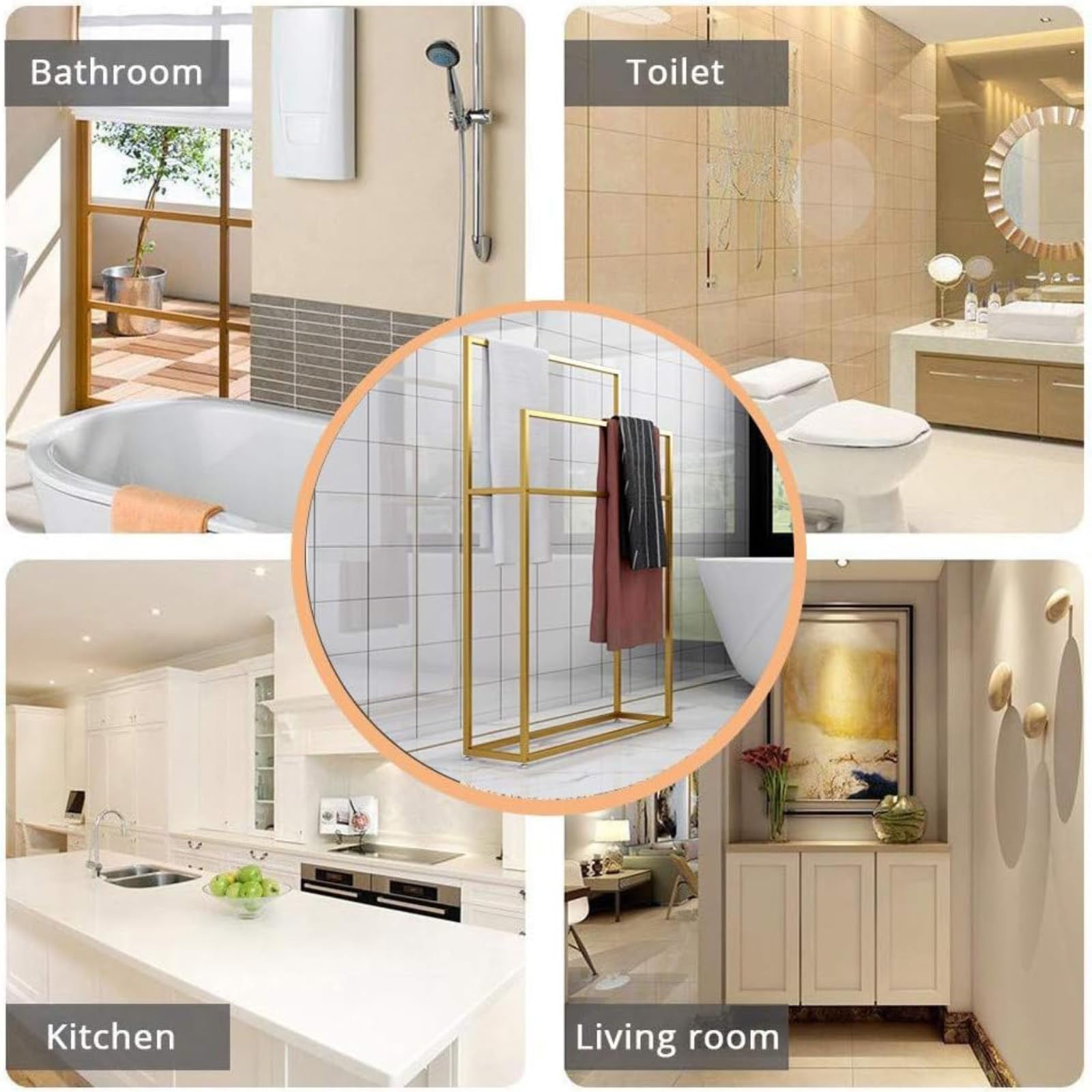 Sturdy Free Standing Towel Rack - Heavy Duty Metal Towel Holder Stand for Bathroom, Kitchen, Laundry Room - Rust-Resistant Gold Finish (65×20×110cm) - Perfect for Spa, Gym & Luxury Home Decor