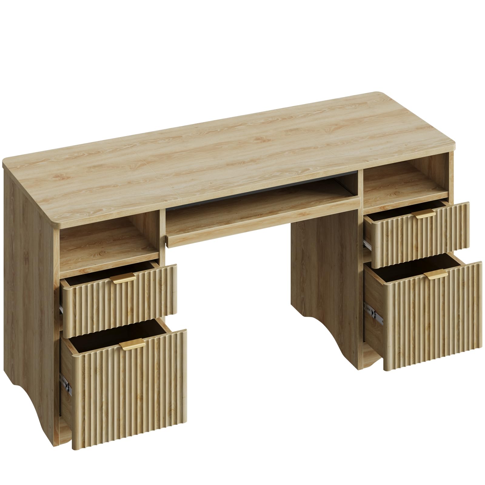 Bestier 59 Inch Computer Desk with Keyboard Tray & 4 Drawers - Modern Home Office Desk with File Storage (Natural Oak) - Perfect for Small Spaces, Gaming & Remote Work Setup