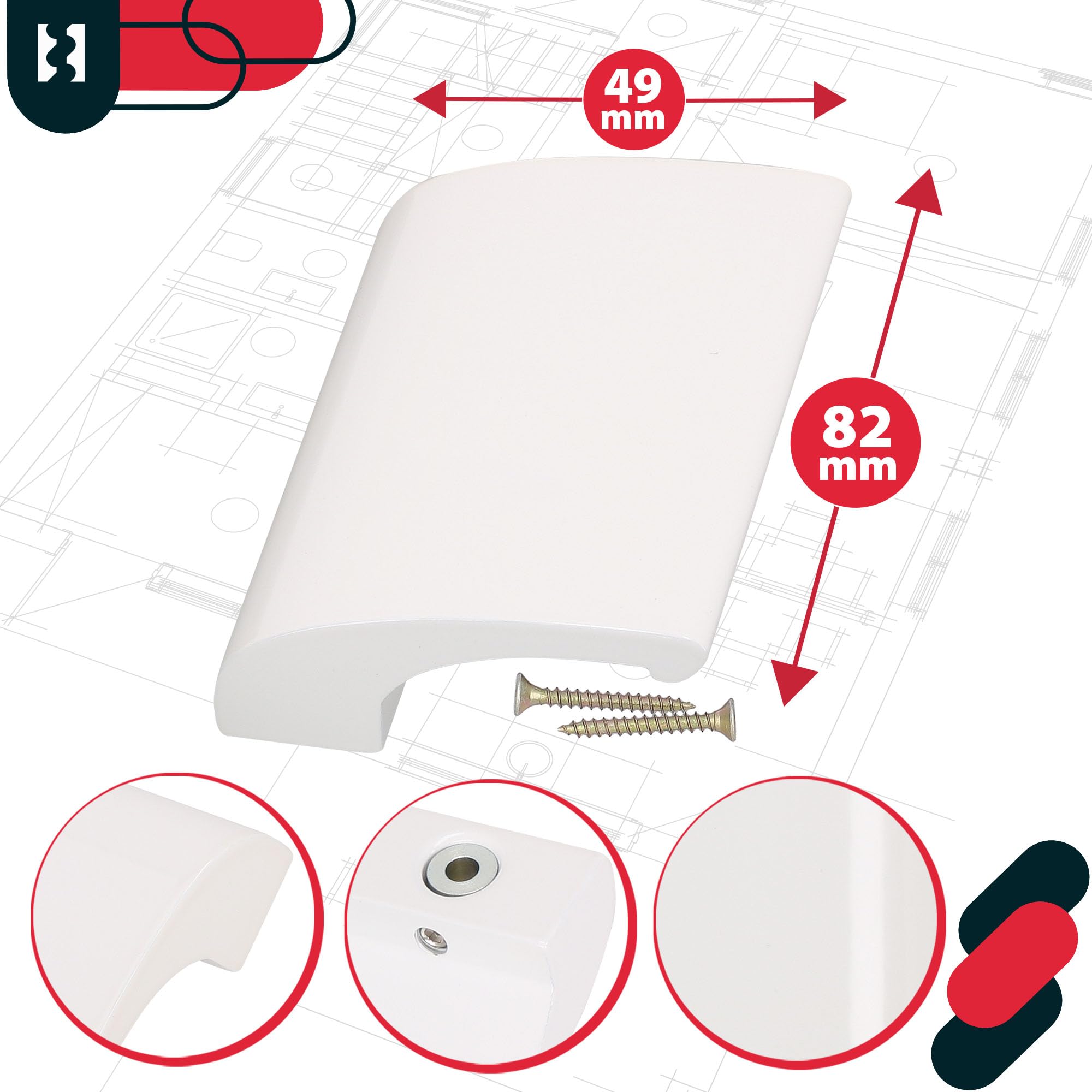 Premium White RAL 9016 Balcony Door Handle - Durable Aluminum Terrace Door Handle with Universal Fit - Secure Pull Handle for Patio, Garden & Apartment Doors - Ideal for Outdoor Use & Home Security