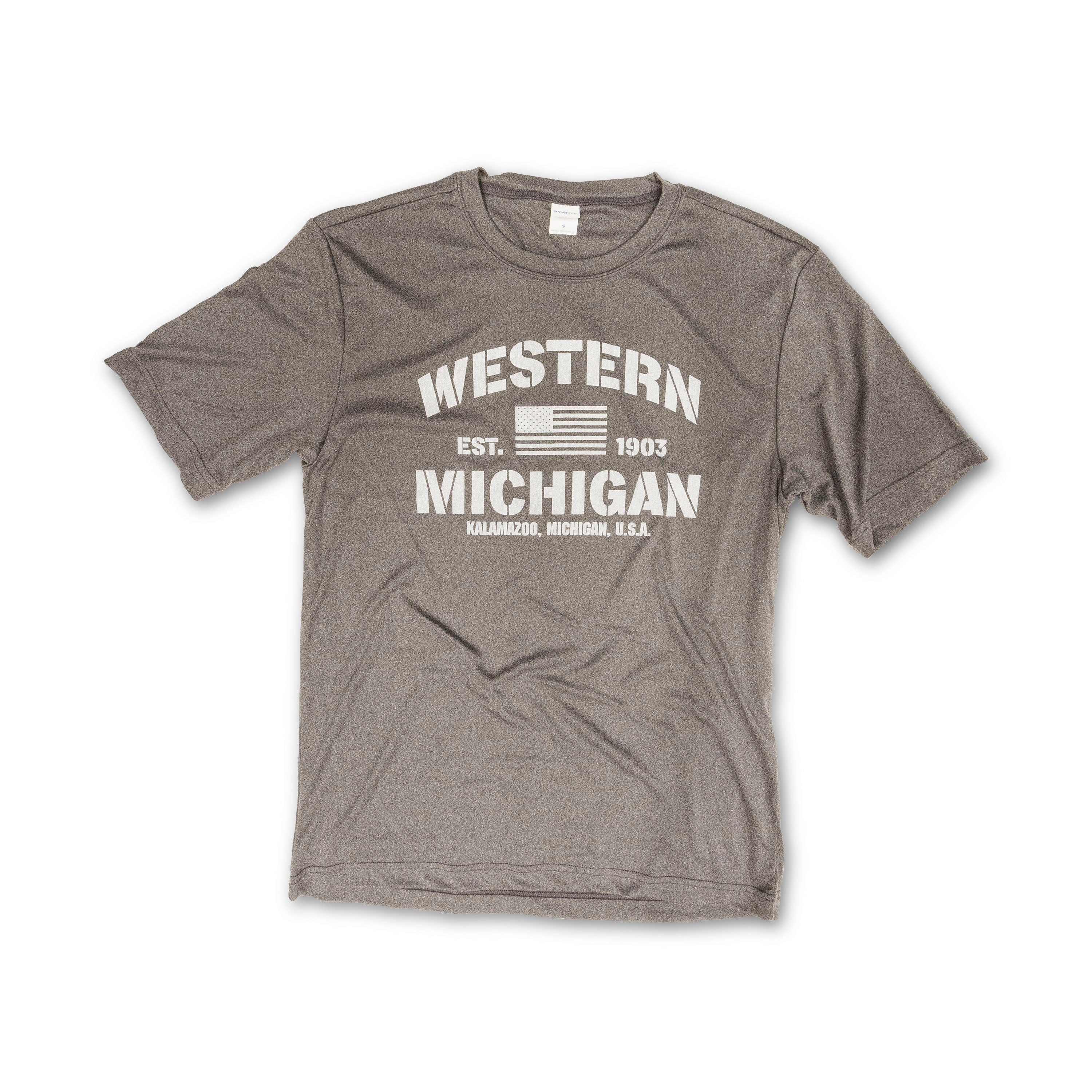 Western Michigan Stencil Athletic Tee - Vintage-Inspired Sports T-Shirt for Fans & Alumni - Perfect for Game Day, Tailgating & Casual Wear