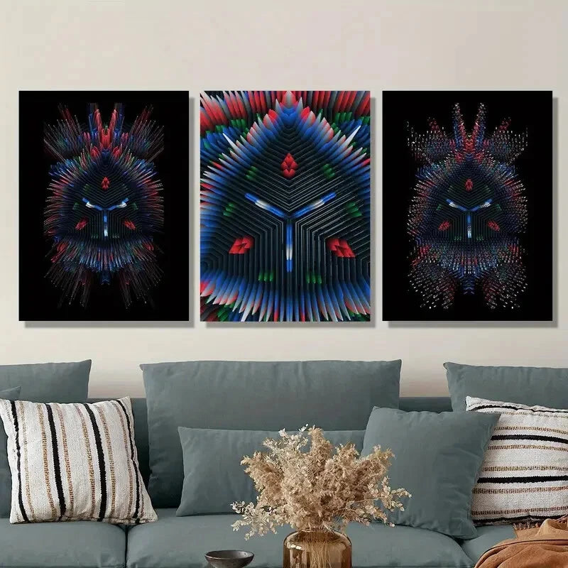 3-Piece Abstract Dark 3D Colorful Metal Wall Art Prints - Ready to Hang Modern Home Decor for Living Room, Bedroom & Office