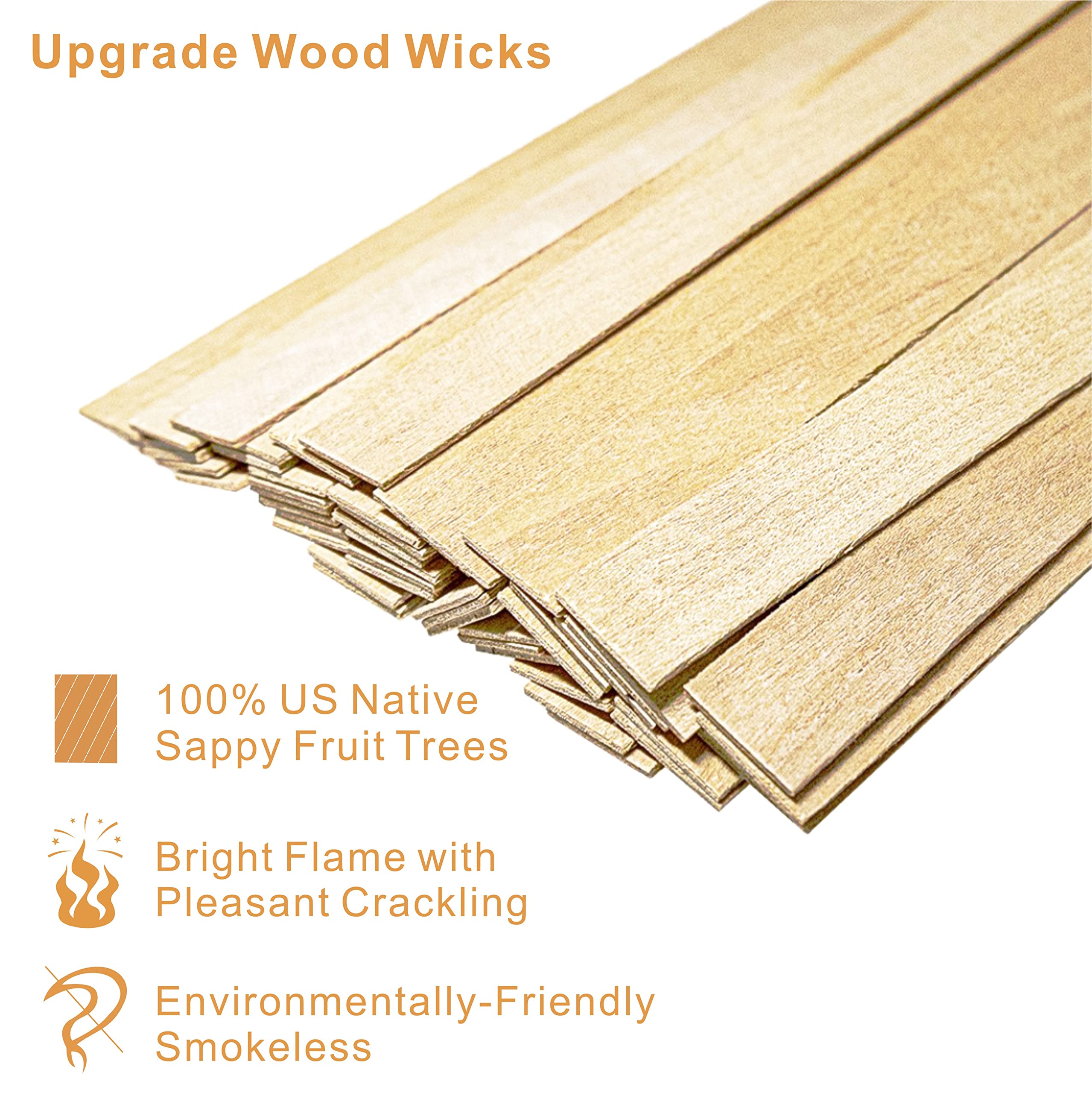 50 Pack Natural Wooden Candle Wicks for DIY Candle Making - 5.1 x 0.5 x 0.06 Inch Smokeless Wood Wicks (50x1.5mm) - Perfect for Soy Wax, Beeswax & Container Candles