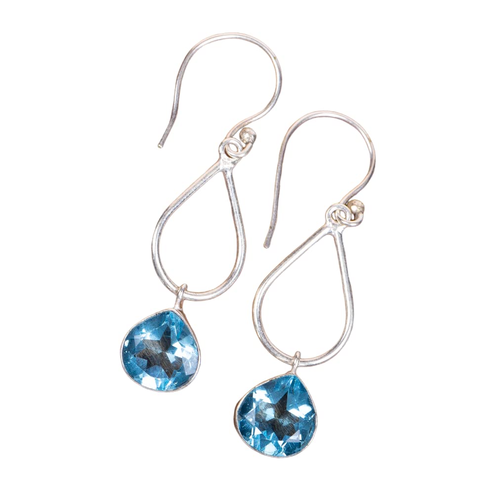 Natural Sky Blue Topaz Gemstone 925 Sterling Silver Drop Dangle Earrings for Women - Handmade Fine Jewelry, Elegant Gift for Her - Perfect for Weddings, Parties & Special Occasions