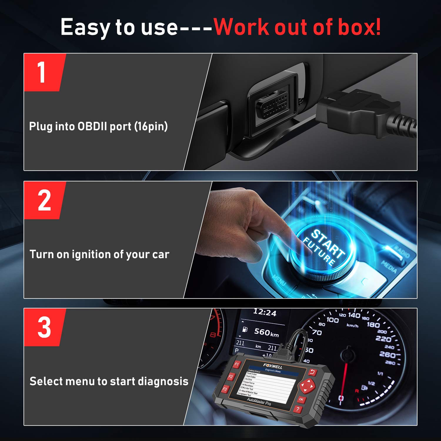 FOXWELL NT604 Elite OBD2 Scanner - ABS SRS Transmission Diagnostic Tool with BT100 Pro Car Battery Tester | Full System Scan for Cars, Trucks & SUVs | Perfect for Mechanics & DIY Auto Repairs