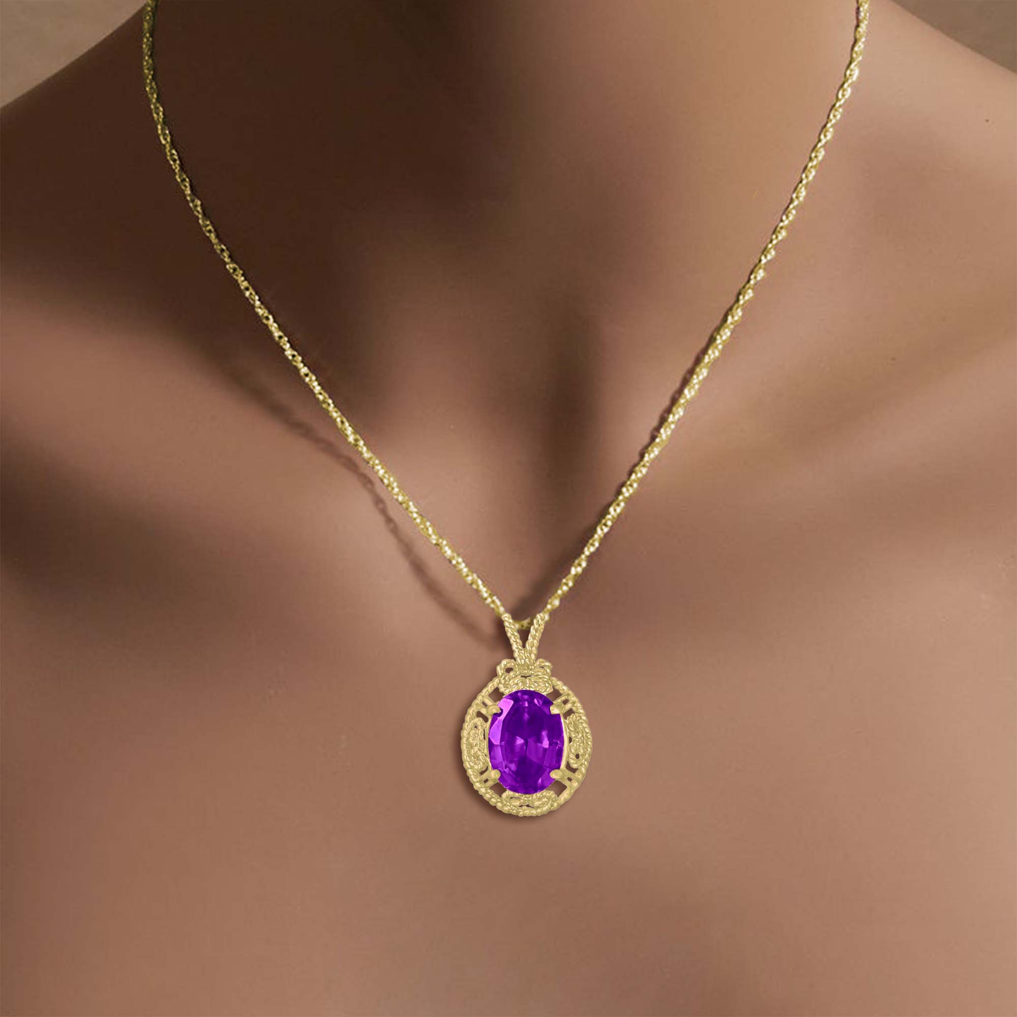 15 Carat Oval Amethyst Necklace for Women - Elegant Purple Gemstone Jewelry Gift for Birthday, Anniversary & Valentine's Day - Perfect for Evening Parties, Weddings & Special Occasions