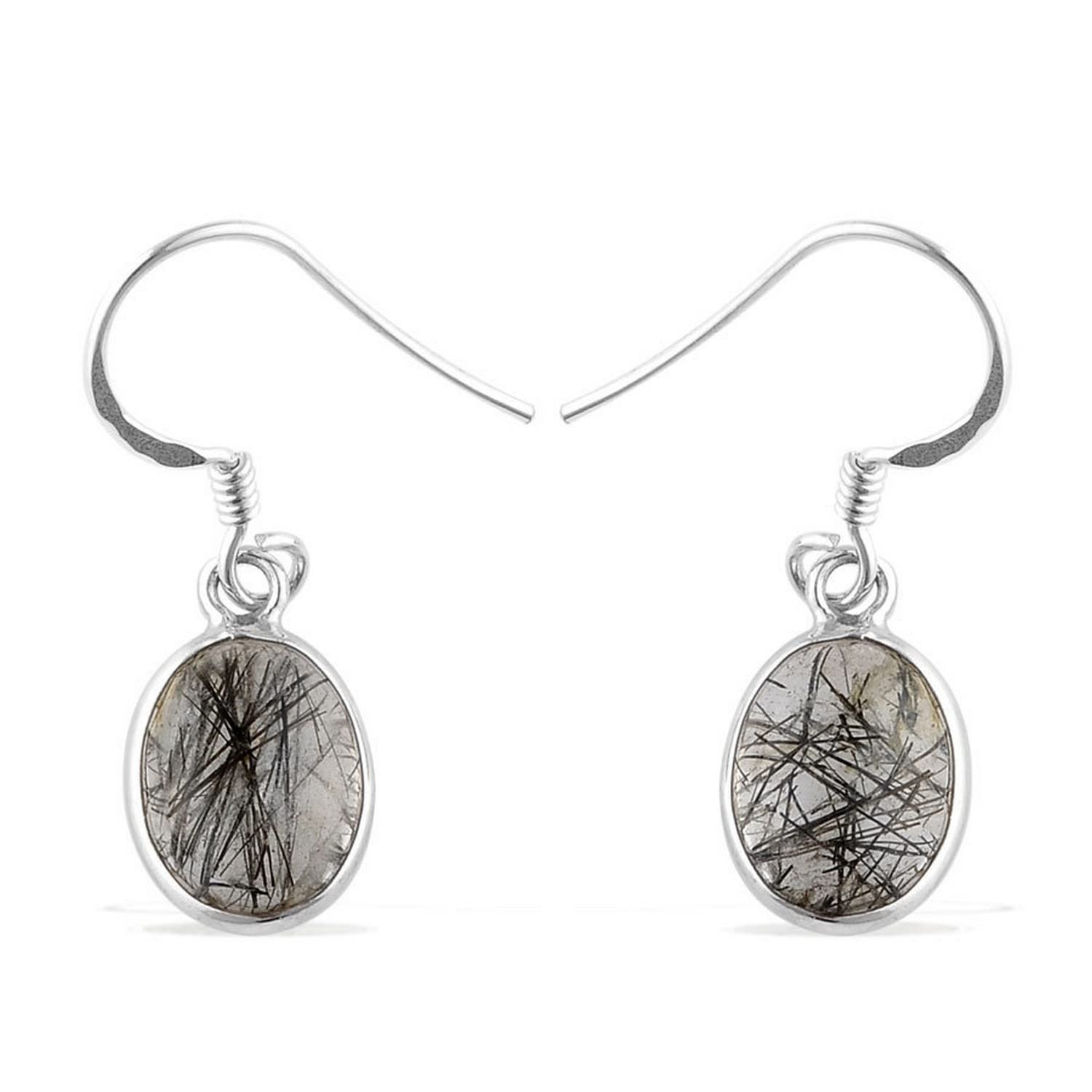 925 Sterling Silver Black Rutile Quartz Drop Earrings for Women & Girls - Elegant Dangle Jewelry for Parties, Weddings & Everyday Wear
