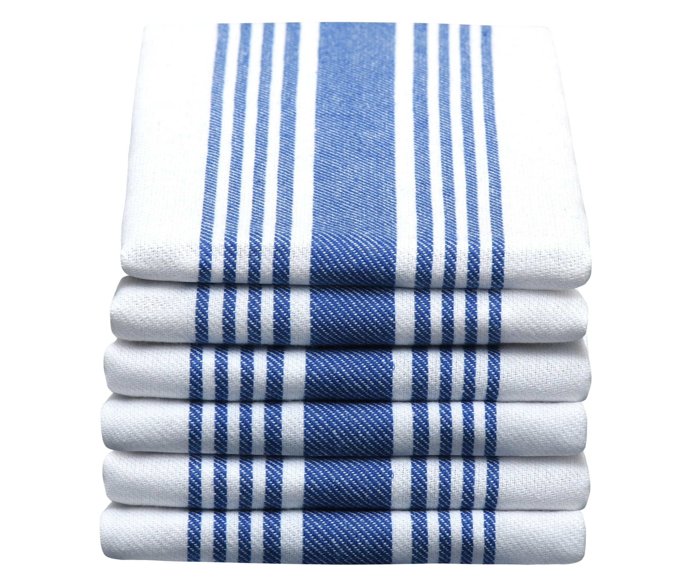 Premium Blue Cotton Kitchen Towels Set of 6 - Farmhouse Style Striped Dish Cloths (16x27 Inches) - Absorbent & Durable for Cooking, Cleaning & Decor - Trendy Indigo Blue/White Stripes - Perfect for Kitchen, Dining & Rustic Home Decor